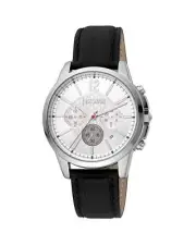 Just Cavalli Quartz Watch Silver Dial Black Leather Strap Men Multicolor Watches