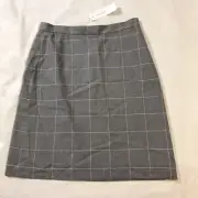 Ann Taylor Skirt Womens 0 Gray White Lined Plaid Zipper A-Line Linen Blend