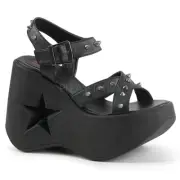 Demonia Dynamite-02 Gothic Punk Rock Star Black Wedge Platform Sandals