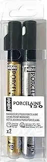 Pebeo 020081 Water-Based Acrylic Marker for Ceramic, Porcelain 150 Markers, 0.05 inches (1.2 mm) x Gold, Silver, 2 Color Set