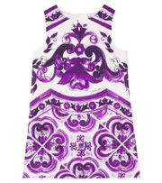 [Dolce & Gabbana Kids] Dolce & Gabbana Kids Majolica cotton and linen-blend dress Y 6 purple