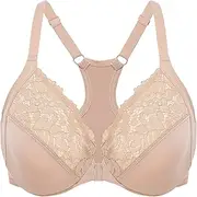[DELIMIRA] Women's Racerback Front Closure Bras Lace Plus Size Full Coverage Underwire Unlined Support Bra