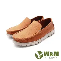 在飛比找PChome24h購物優惠-W&M (男)質感紋路真皮休閒厚底圓頭懶人鞋 男鞋-棕(另有