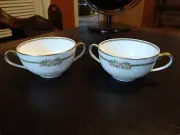 2 Theodore Haviland Limoges Dual Handled Cream Soup Cups Rose France VGC