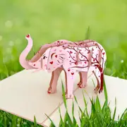 Pink Elephant with Red Heart Tree 3D Pop Up Card