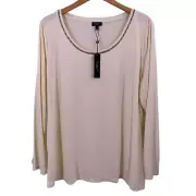 NWT Talbots Ivory Beaded Rayon Jersey Scoop Neck Top Size 3X