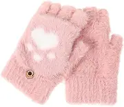 [Ipetboom] 1Pair Warm Knitting Half Finger Gloves for Women Convertible Clamshell Design Adult Winter Hand Warmers for Computer Work and Outdoor Activities