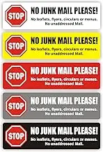 EppoBrand 5X No Junk Mail Leaflets Flyers Please! Indoor/Outdoor Door Letterbox Sticker Sign Set 4x1"