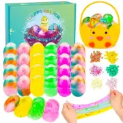 24 Pack Prefilled Easter Eggs with Crystal,Galaxy,Slime Toy,Egg Slime Kit for...
