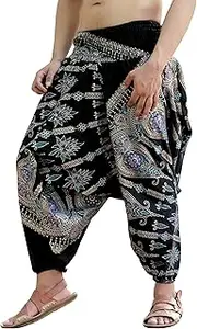 [Sarjana Handicrafts] Mens Womens Cotton Golden Printed Harem Pants Yoga Drop Crotch Trouser
