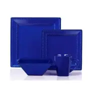 Lorren Home Trends Dinnerware Sets Ceramic Stone Casual Blue Square(16-Piece)