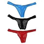 3/set Men Sexy Mesh G-string Underwear Thong T-back Stretch Briefs Pouch L black/red/blue