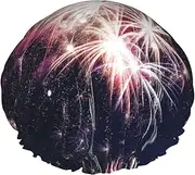 Explosion Firework Print Various Activities Shower Cap Reusable Soft And Lightweight Bath Hair Cap Long Hair