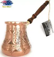 PC Series XXL Solid Copper Turkish Coffee Pot Engraved Hammered w/ Wooden Handle