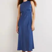 NWT Boden Bias Cut Midi Dress Size 6 Sea Blue Satin Occasion Guest Minimalist