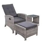 Gardeon 3PC Recliner Chairs Table Sun lounge Wicker Outdoor Furniture Adjustable