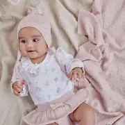 Baby Newborn Pink Rose Blush Embroidered Pointelle Knit Blanket
