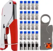 Coax Cable Crimper Tool Kit with 25 RG6 Compression Connectors and Stripper