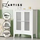 Artiss Bathroom Storage Cabinet 80cm Sideboard Cupboard Toilet Glass Door White