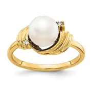 14k Yellow Gold 7mm FW Cultured Pearl AA Diamond ring