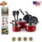 Deluxe 10-Piece Nonstick Cookware Set - Induction Compatible, Marble Red Design