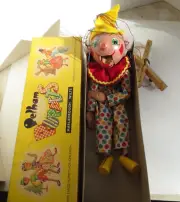 Vintage Pelham Marionette Wood Puppet Small Clown Made in England Original Box