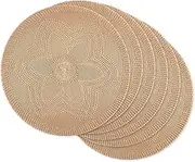 DII Woven Collection Round Braided Floral Placemat Set, 15", Stone, 6 Piece