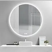 28 Inch Led Bathroom Mirror Frameless Bathroom Mirror with Lights Dimmable Anti Fog Backlit Mirror Round Smart Lighted Bathroom Mirrors Wall Mounted Touch Button,Tempered Glass,Memory Function