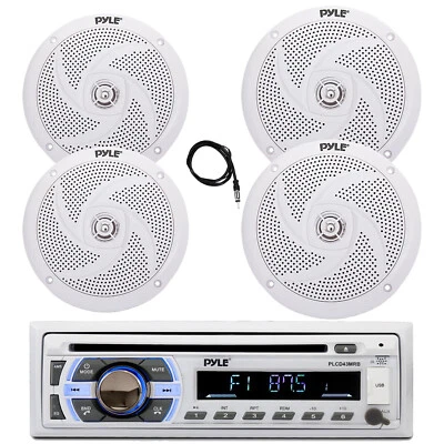 Pyle Marine Bluetooth CD Radio, 4x 8" 320W + 6.5" 240W White Speaker, Antenna