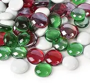 HOKPA Christmas Flat Glass Marbles, 1lb Mixed Colors Glass Gems Beads for Vase Filler Party Table Scatter Christmas Decoration Aquarium Pebbles Decor
