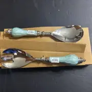 NEW in Box Julia Knight. Peony Salad Serving Set Aqua.