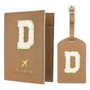 Passport Holder for Travel, Initial Passport Cover and Luggage Tag Set Brown D