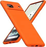 [LoeoeL] Silicone Case for Google Pixel 6A, Ultra Thin Slim Minimalist Soft Rubber Gel Matte Phone Case for Women Men, Cute Girly Aesthetic Protective Case with Camera Cover, Neon Orange