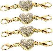 Angoily 4pcs DIY Necklace Bracelet Extender Chain Enhancement Heart Shaped Diamond Buckle Clasp Jewelry Clasp for Women