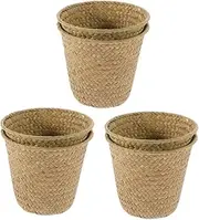 STOBAZA 3sets Hand Woven Plant Basket Natural Straw Flower Pot for Dried Flowers Versatile Storage for Home Decor Rustic Pastoral Style Indoor Decoration 2pcs*3