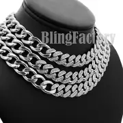 Partial Iced Silver PT 11mm 18" 20" 24" Cuban Link Choker Chain Hip Hop Necklace