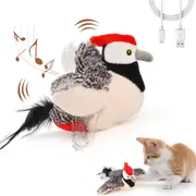 Interactive Cat Toy, Rechargeable Chirping Bird (Flyless) with Catnip for Indoor Cats,Touch Activated (Woodpecker)