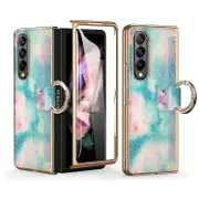 For Samsung Galaxy Z Fold4 5G Case Rhinestone Ring Kickstand PC Cover with Tempered Glass Flim