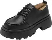 [Generic] Women's Cozy Plush Lined Oxford Chunky Heeled Brogues with Laces, /Winter Style Platform Footwear Oxfords Creepers Dress Leather Shoes