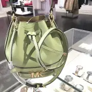 Michael Kors Mercer Medium Drawstring Bucket Messenger Handbag Purse Light Sage