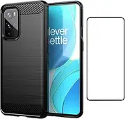 [Asuwish] Phone Case for OnePlus 9 OnePlus9 5G with Tempered Glass Screen Protector Cover and Cell Accessories Silicone Protective One Plus9 On 1 Plus 1plus One+ 1+ 1+9 Nine Women Men Carbon Fiber Black