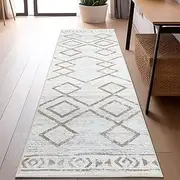 JINCHAN Runner Rug Moroccan Hallway Rug with Line Bohemian Kitchen Washable Runner Rug Modern Geometric Soft Rug 61x183CM ndoor Non Slip Carpet Bathroom Bedroom Taupe