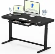 Electric Standing Desk with Drawer and Adjustable Frame, USB Charge Ports, Child Lock - Black/Wood - 120CM