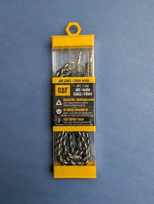 CAT 6ft Aux Cable * Black W/ Reflective White Super Rugged Nylon Covered RF Shld