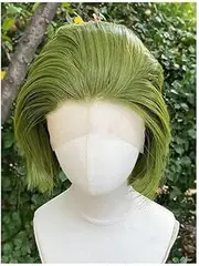 8 inch Green Bob Cosplay Wigs for Men 13x4 Synthetic Lace Front Wigs for Women Short Cut Piexie Wigs Natural Hairline Pre Plucked