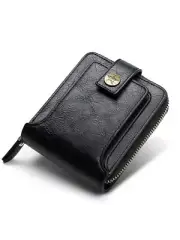 Wallet Pu Leather Short Horizontal Zipper Buckle Coin Pocket Tri-fold Purse Kit