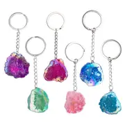 Gemstone Aura Quartz Geode Keychain Keyring Gift Assorted Colour