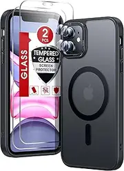 LeYi for iPhone-11 Phone Case with Screen Protector X2 + Camera Cover X2 Magnetic Funda para ipone 11case Protective Slim Men Women Matte Cases for i Phone 11 iphone11, Black