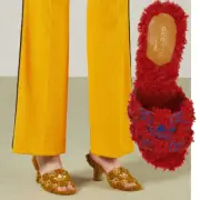 GUCCI SHOES ADIDAS TREFOIL GG LOGO SHEARLING EFFECT SLIDE SANDALS $950 39.5 9.5