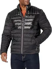 [Tommy Hilfiger] Men's Ultra Loft Lightweight Packable Puffer Jacket (Standard and Big & Tall), Black Shiny/Matte Combo